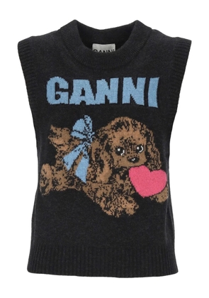 GANNI dog-graphic top - Grey