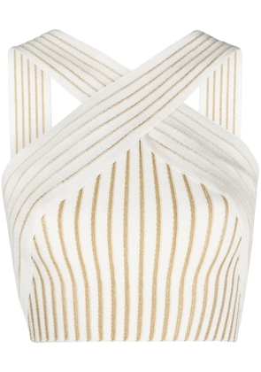 Balmain cross-over knitted crop top - Neutrals