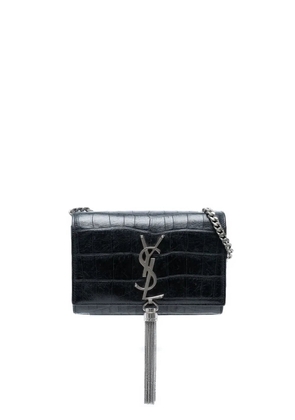 Saint Laurent Pre-Owned 2015 Small Croc Embossed Leather Monogram Kate Tassel crossbody bag - Black