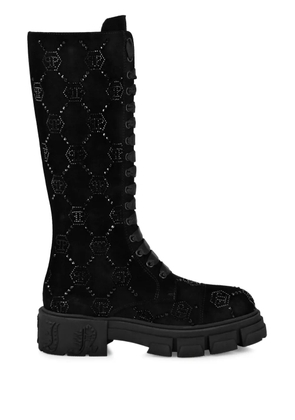Philipp Plein monogram-embellished suede boots - Black