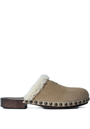 Miu Miu shearling-trimmed clogs - Neutrals