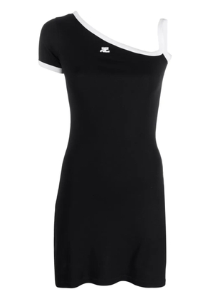 Courrèges embroidered-logo asymmetric short dress - Black