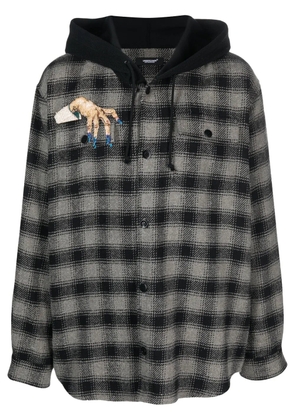 Undercover embroidered-detail checked hooded jacket - Grey