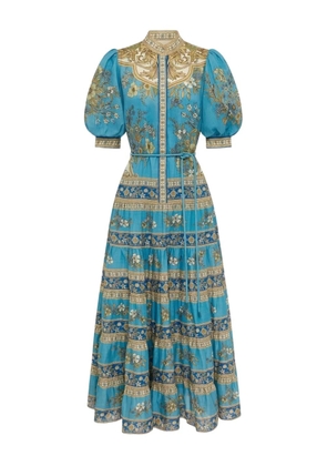 ALEMAIS Cassie puff-sleeve tiered dress - Blue