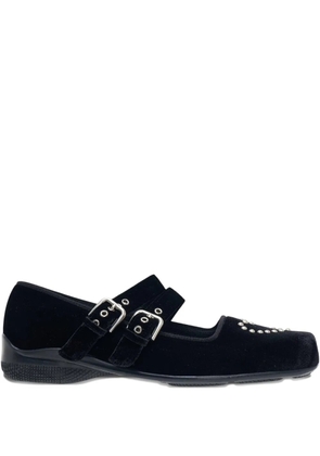 Open YY heart-stud buckled ballet flats - Black