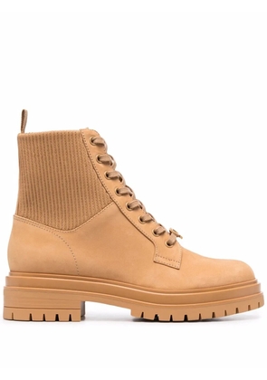 Gianvito Rossi ribbed-panel lace-up boots - Neutrals