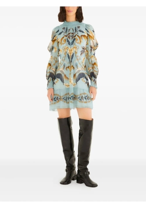 FARM Rio ruffled long-sleeve mini dress - Blue