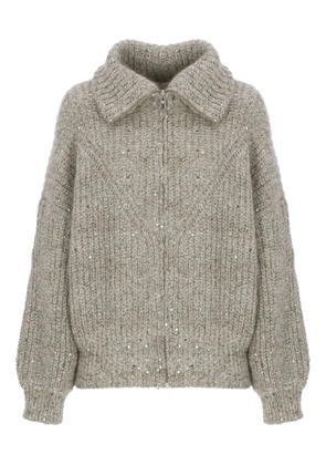 PANICALE zip paillettes-embellished cardigan - Grey