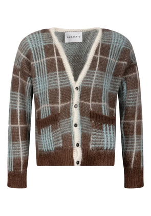 AMARANTO check-pattern brushed-wool cardigan - Brown