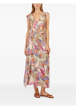 Derhy feather-print midi dress - Neutrals