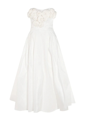 Elisabetta Franchi rose-appliqué gabardine midi dress - White