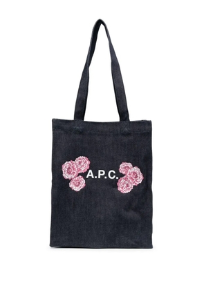 A.P.C. flower-print denim tote bag - Blue