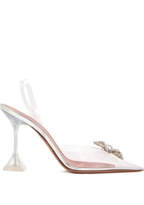 Amina Muaddi 95mm Rosie crystal-bow slingback pumps - White
