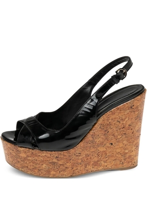 Sergio Rossi Vintage 130mm patent-finish wedge sandals - Black