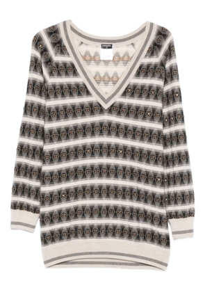 CHANEL Pre-Owned 2010s striped-pattern v-neck mini dress - Grey