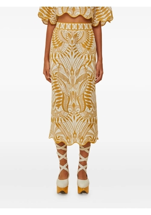 FARM Rio scalloped print midi skirt - White