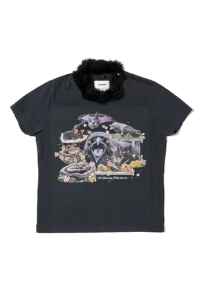 Doublet furry-collar graphic-print T-shirt - Black