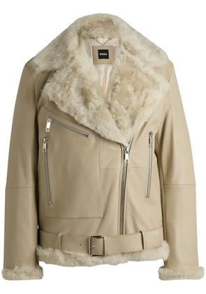 BOSS zipped leather jacket - Neutrals