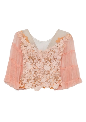 Gemy Maalouf lace-trimmed ruffled top - Pink