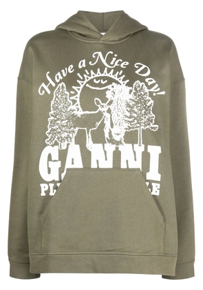 GANNI logo-print organic cotton hoodie - Green