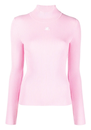 Courrèges logo-embroidered ribbed-knit jumper - Pink