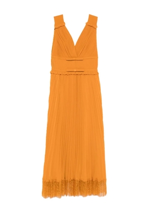 Self-Portrait pleated lace-trimmed dress - Orange