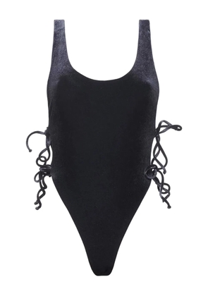 Reina Olga Bowie velvet lace-up swimsuit - Black
