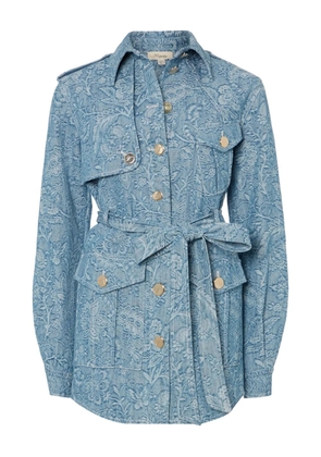 Temperley London floral-print belted denim jacket - Blue
