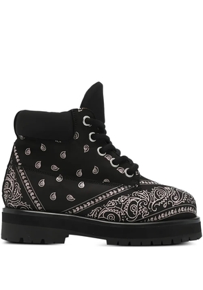PDF paisley lace-up boots - Black
