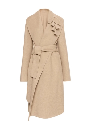 Oscar de la Renta foxglove embroidered belted coat - Neutrals