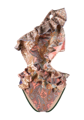 ZIMMERMANN Devi ruffled one-shoulder swimsuit - Neutrals