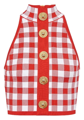 Balmain 5-Button check-pattern crop top - Red