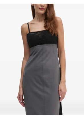 Sisley lace-panel midi dress - Grey