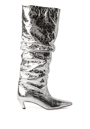 MSGM ruched foiled leather boots - Silver