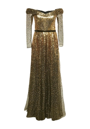 Marchesa Notte sequin tulle gown dress - Gold