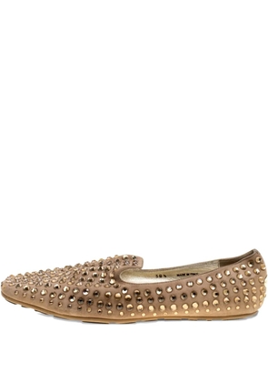 Jimmy Choo Pre-Owned crystal-embellishment suede slippers - Neutrals