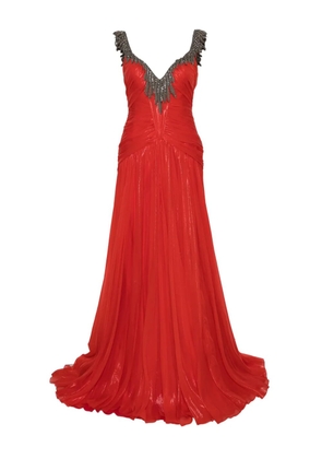 Gemy Maalouf embellished pleated maxi dress - Red