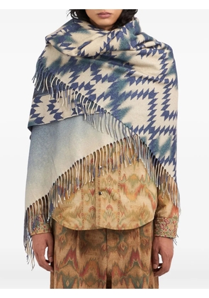 Pierre-Louis Mascia geometric-pattern fringed scarf - Blue