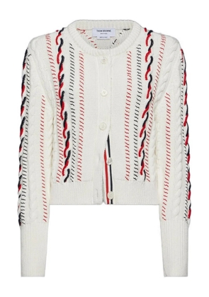 Thom Browne cable-knit buttoned cardigan - White