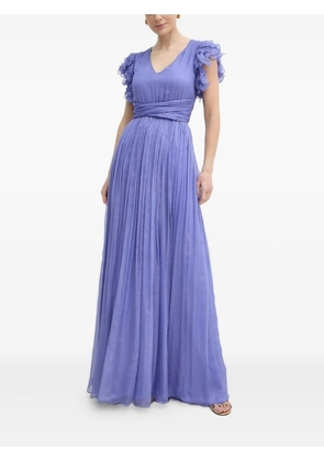 NISSA frill-sleeve pleated dress - Purple