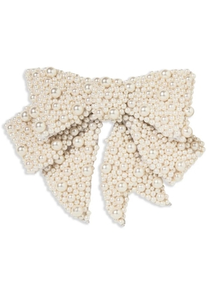 Jennifer Behr Bianca pearl embellished bow barrette - Neutrals