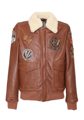 Schott patch-detailed leather bomber jacket - Brown