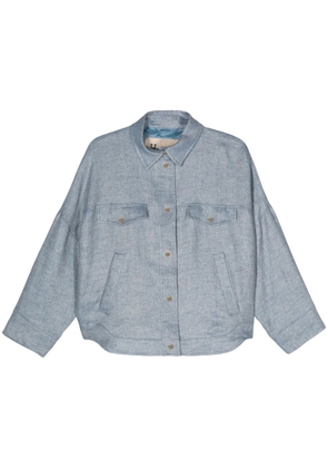 Herno logo-engraved buttons herringbone jacket - Blue