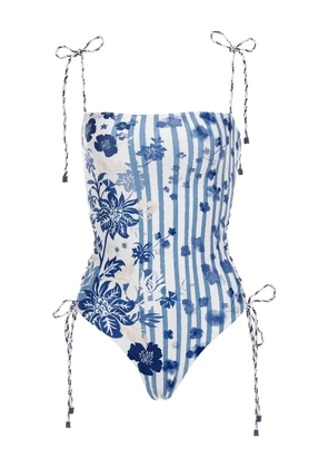 Agua Bendita floral-stripe swimsuit - Blue