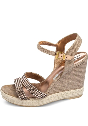 Gina pre-owned 110mm strappy embellished wedge sandals - Brown