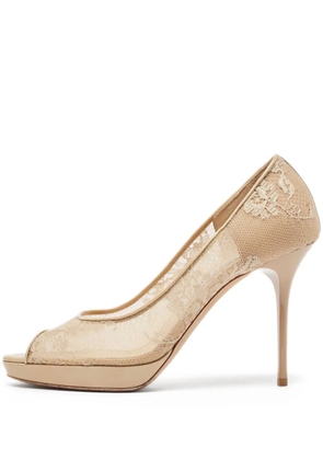 Jimmy Choo Pre-Owned 105mm floral-lace peep-toe pumps - Neutrals