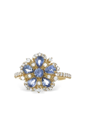 Tanya Farah 18K yellow gold Jasmine Bloom sapphire and diamond ring - Blue