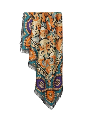 Pierre-Louis Mascia geometric-pattern fringed-edges scarf - Blue