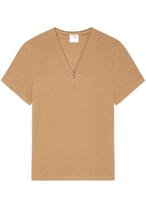 Courrèges logo-embroidered cotton-blend T-shirt - Neutrals