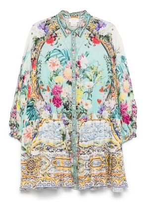 Camilla tiered long-sleeve mini dress - Blue